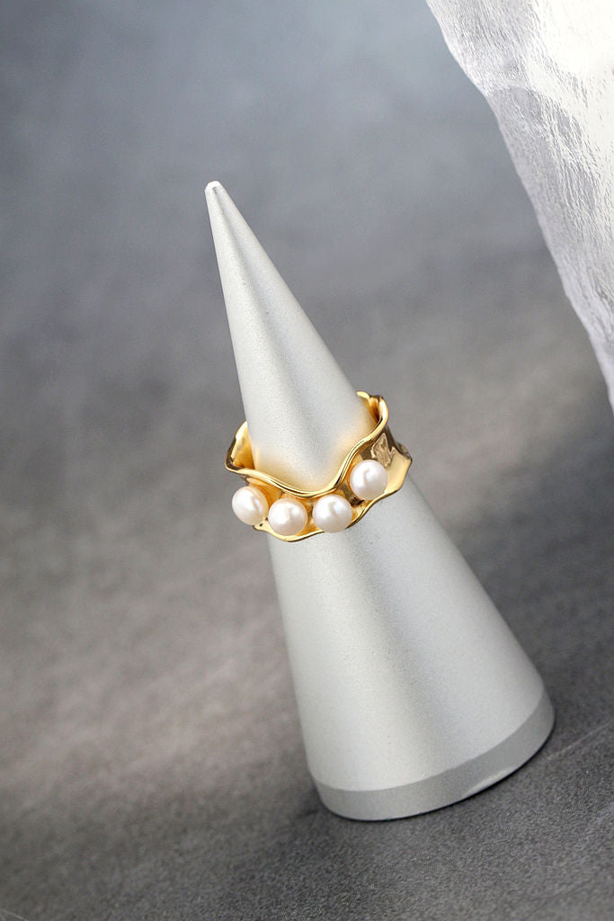 Authentic 925 Sterling Silver Rings Inlaid Natural Freshwater Pearl 18K Gold Plated Fashion Open Adjustable Ring Jewelry Gift