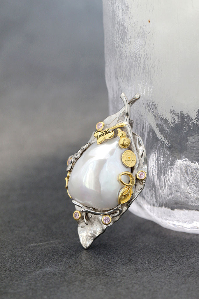 Authentic 925 Sterling Silver Pendant Creative Leaf Inlaid Natural Baroque Freshwater Pearl Trendy Women Fine Jewelry Gift