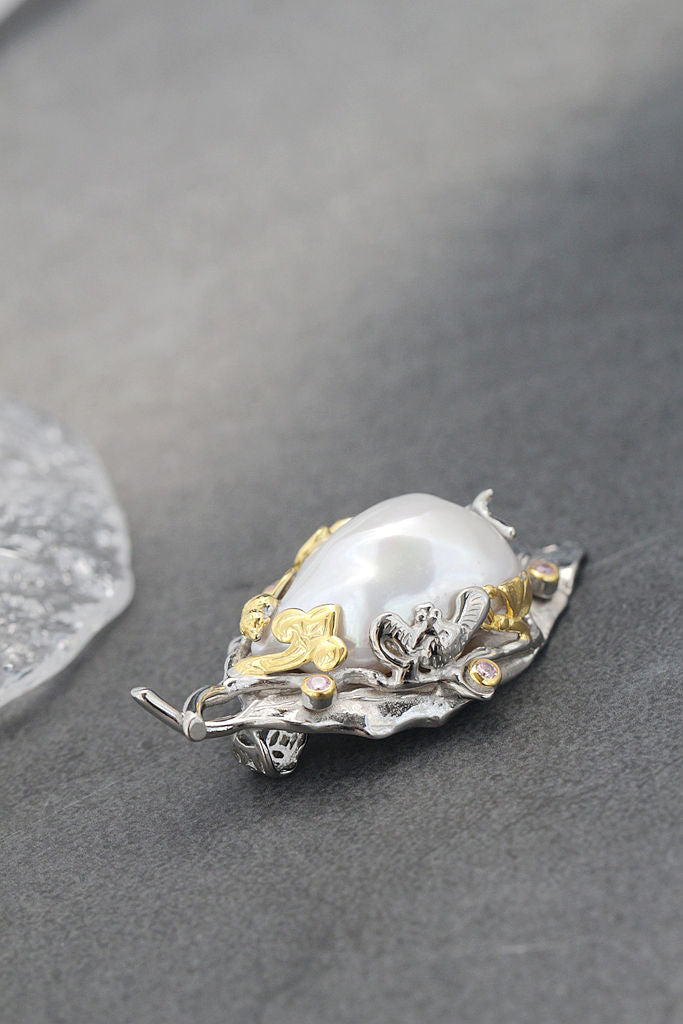 Authentic 925 Sterling Silver Pendant Creative Leaf Inlaid Natural Baroque Freshwater Pearl Trendy Women Fine Jewelry Gift