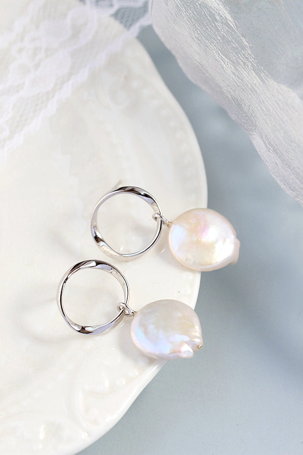 Inlaid Natural Baroque Pearl Handmade Creative 925 Sterling Silver Earrings