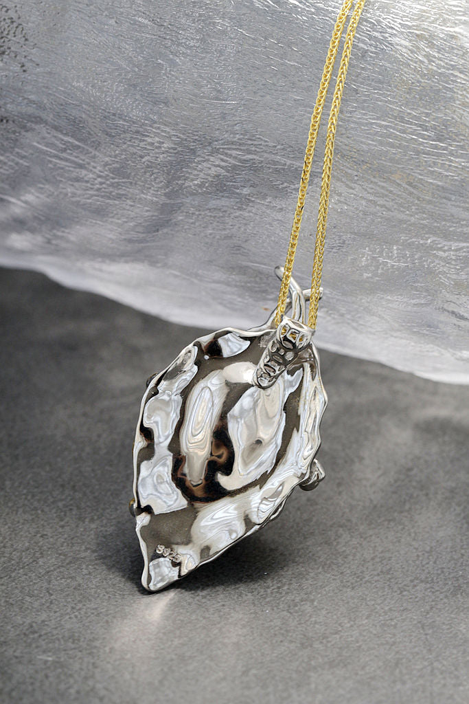 Authentic 925 Sterling Silver Pendant Creative Leaf Inlaid Natural Baroque Freshwater Pearl Trendy Women Fine Jewelry Gift