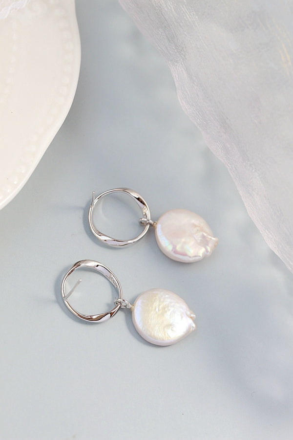 Inlaid Natural Baroque Pearl Handmade Creative 925 Sterling Silver Earrings