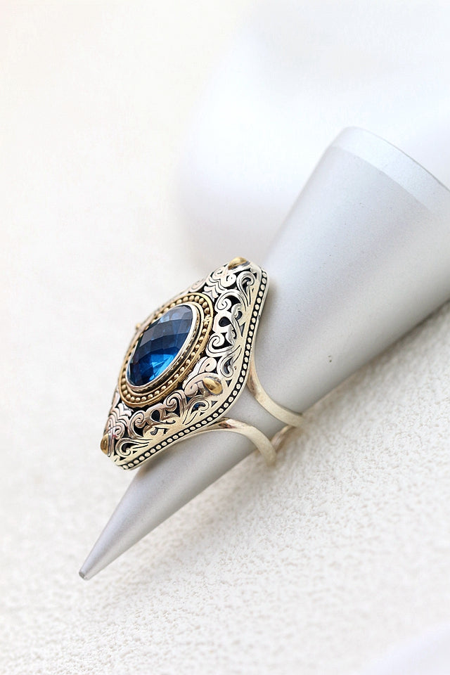 Authentic 925 Sterling Silver Rings Inlaid Artificial Blue Zircon Retro Creative Ring Lady National Style Jewelry Gift