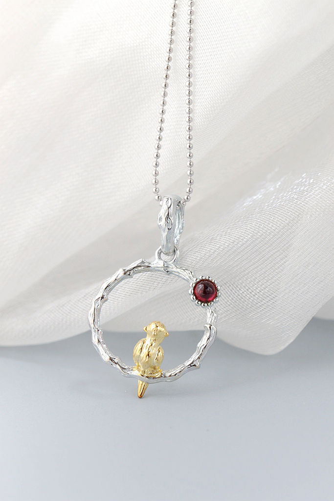 Authentic 925 Sterling Silver Retro Style Charm Bird Pendant Inlaid Natural Garnet Silver Pendant Trendy Style Jewelry Gift
