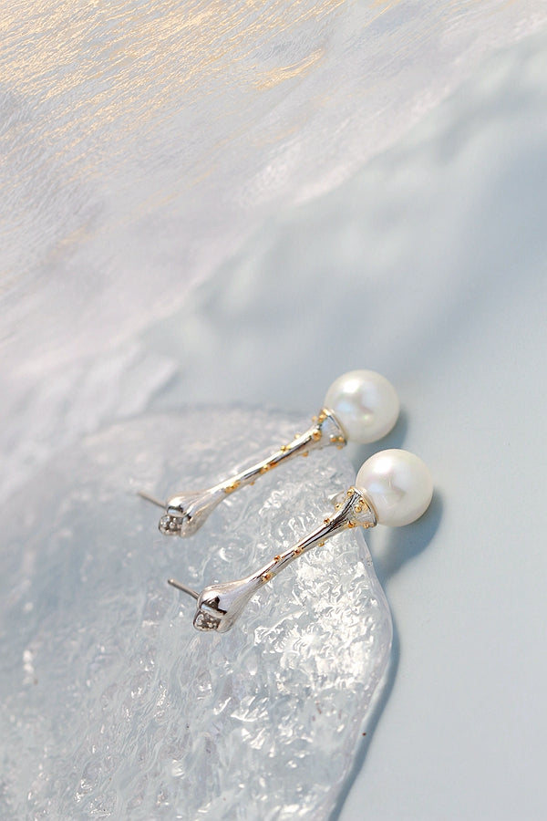925 Sterling Silver Earring Lotus flower Retro Style Inlaid Imitation Pearl Earring