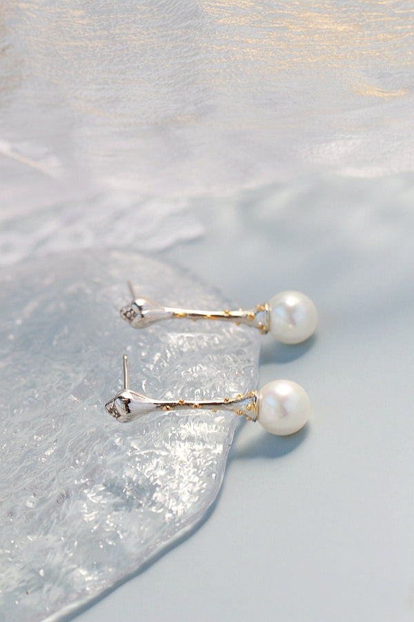 925 Sterling Silver Earring Lotus flower Retro Style Inlaid Imitation Pearl Earring
