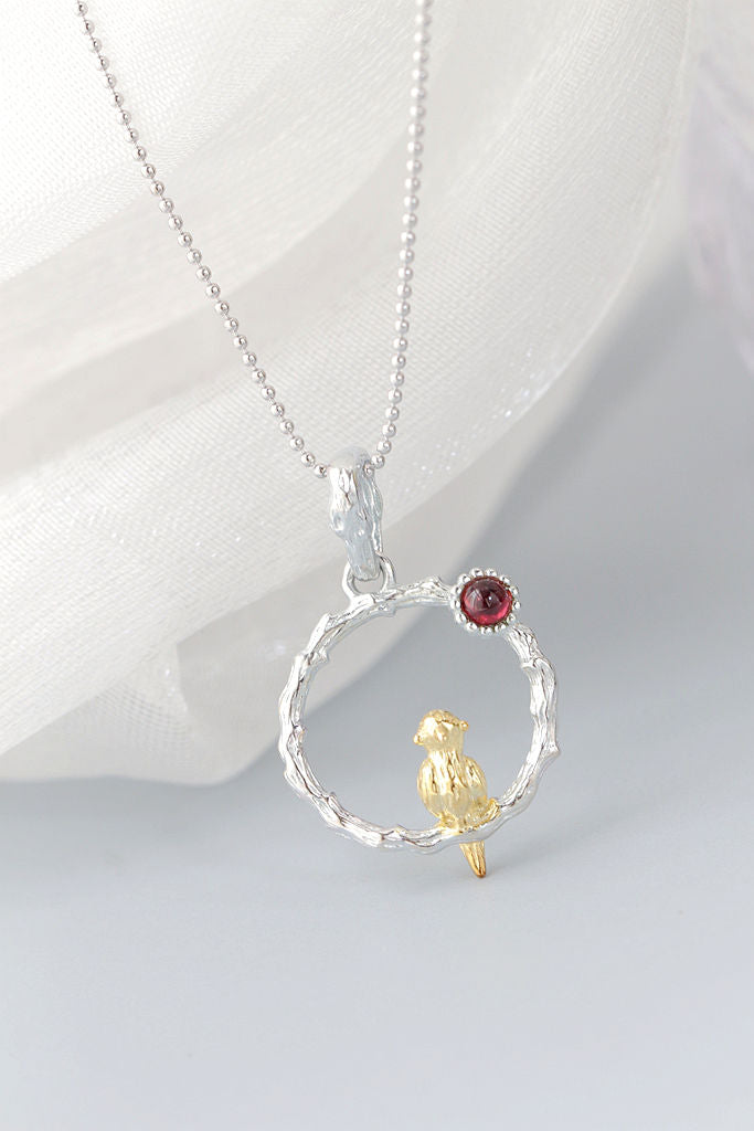 Authentic 925 Sterling Silver Retro Style Charm Bird Pendant Inlaid Natural Garnet Silver Pendant Trendy Style Jewelry Gift