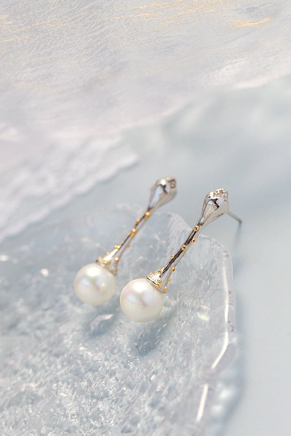 925 Sterling Silver Earring Lotus flower Retro Style Inlaid Imitation Pearl Earring