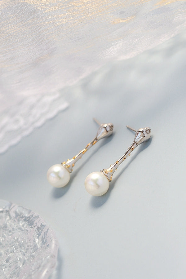 925 Sterling Silver Earring Lotus flower Retro Style Inlaid Imitation Pearl Earring