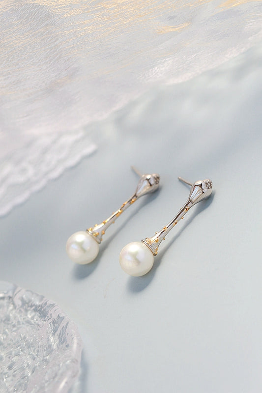 925 Sterling Silver Earring Lotus flower Retro Style Inlaid Imitation Pearl Earring