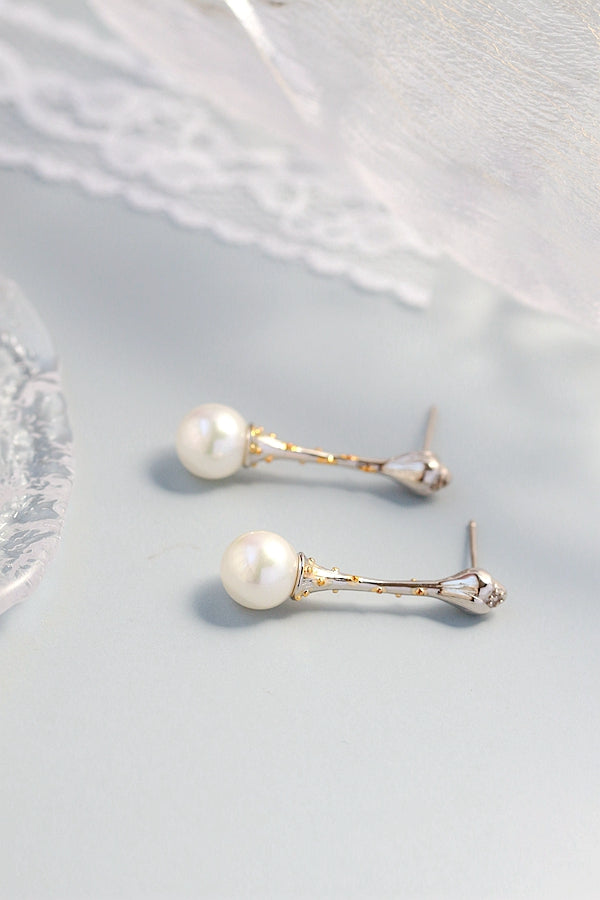 925 Sterling Silver Earring Lotus flower Retro Style Inlaid Imitation Pearl Earring