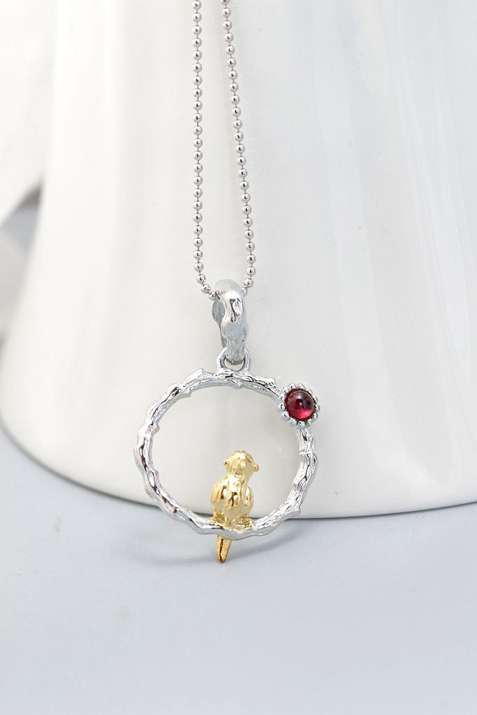 Authentic 925 Sterling Silver Retro Style Charm Bird Pendant Inlaid Natural Garnet Silver Pendant Trendy Style Jewelry Gift
