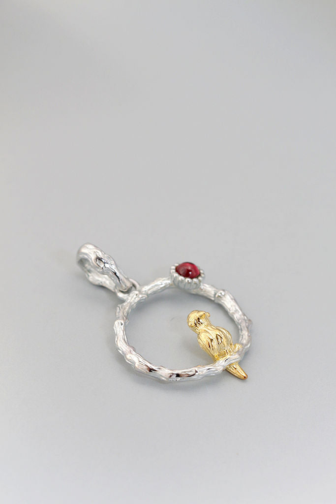 Authentic 925 Sterling Silver Retro Style Charm Bird Pendant Inlaid Natural Garnet Silver Pendant Trendy Style Jewelry Gift