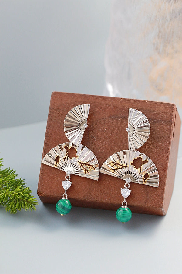 925 Sterling Silver Earring Inlaid Natural Malachite Retro National Style Antique Silver Lady Earring