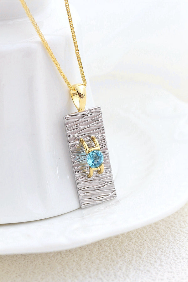 Authentic 925 Sterling Silver Pendant Inlaid Natural Topaz Fashion Creative Geometry Pendants Lady Party Fine Jewelry Gift