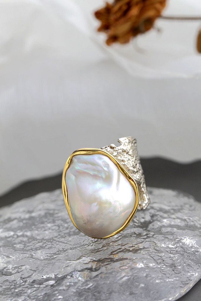 Authentic 925 Sterling Silver Ring Inlaid Natural Baroque Freshwater Pearl Vintage Open Ring Fashion High Quality Jewelry Gift