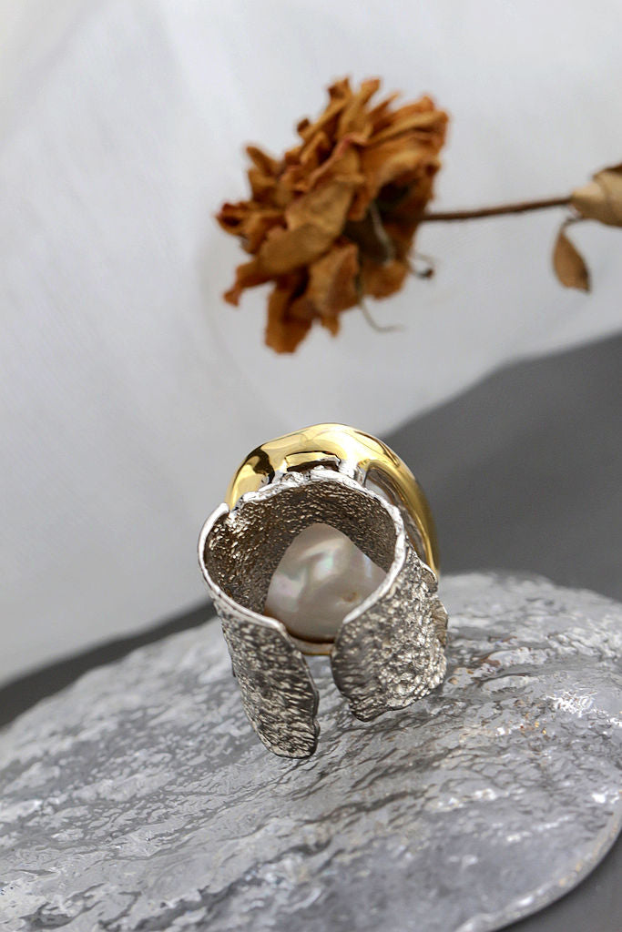 Authentic 925 Sterling Silver Ring Inlaid Natural Baroque Freshwater Pearl Vintage Open Ring Fashion High Quality Jewelry Gift
