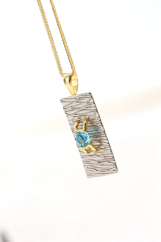 Authentic 925 Sterling Silver Pendant Inlaid Natural Topaz Fashion Creative Geometry Pendants Lady Party Fine Jewelry Gift