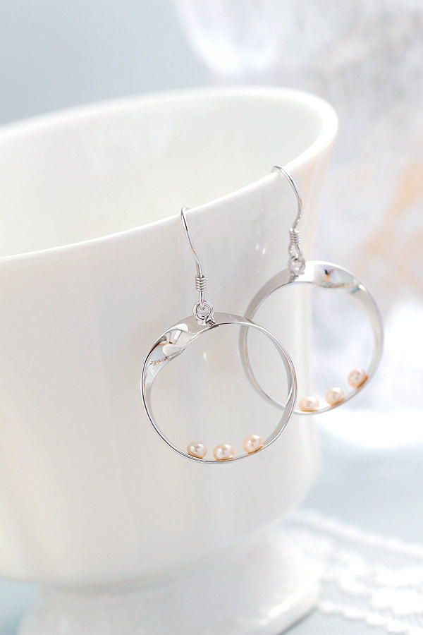 925 Sterling Silver Earring Inlaid Natural Freshwater Pearl Classic Fashion Circular Earring