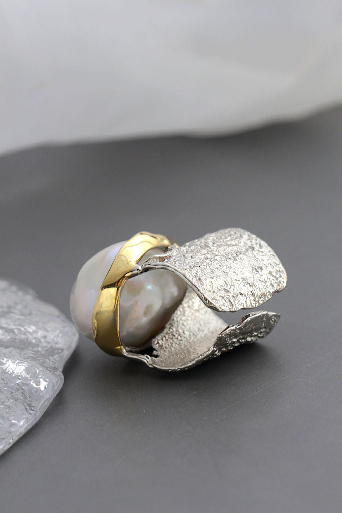 Authentic 925 Sterling Silver Ring Inlaid Natural Baroque Freshwater Pearl Vintage Open Ring Fashion High Quality Jewelry Gift