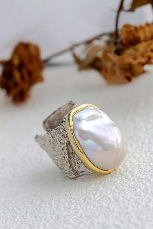 Authentic 925 Sterling Silver Ring Inlaid Natural Baroque Freshwater Pearl Vintage Open Ring Fashion High Quality Jewelry Gift