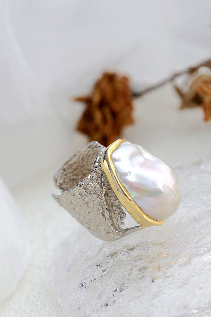 Authentic 925 Sterling Silver Ring Inlaid Natural Baroque Freshwater Pearl Vintage Open Ring Fashion High Quality Jewelry Gift