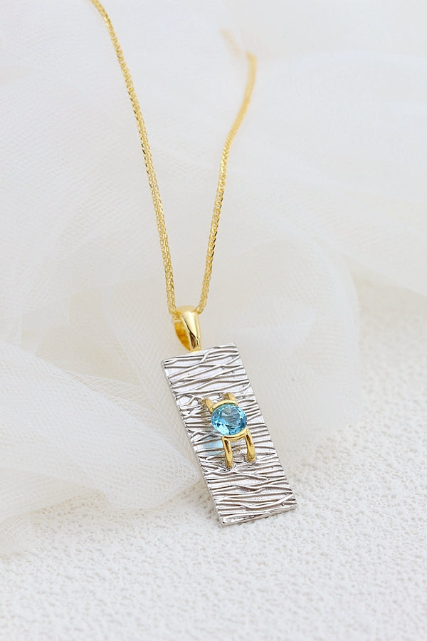 Authentic 925 Sterling Silver Pendant Inlaid Natural Topaz Fashion Creative Geometry Pendants Lady Party Fine Jewelry Gift