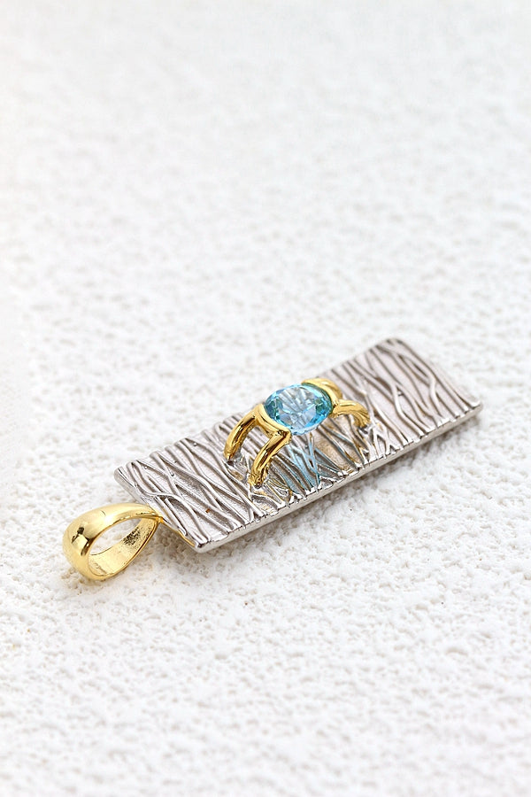 Authentic 925 Sterling Silver Pendant Inlaid Natural Topaz Fashion Creative Geometry Pendants Lady Party Fine Jewelry Gift
