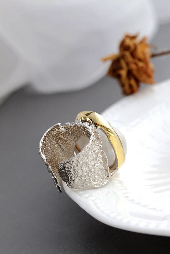Authentic 925 Sterling Silver Ring Inlaid Natural Baroque Freshwater Pearl Vintage Open Ring Fashion High Quality Jewelry Gift