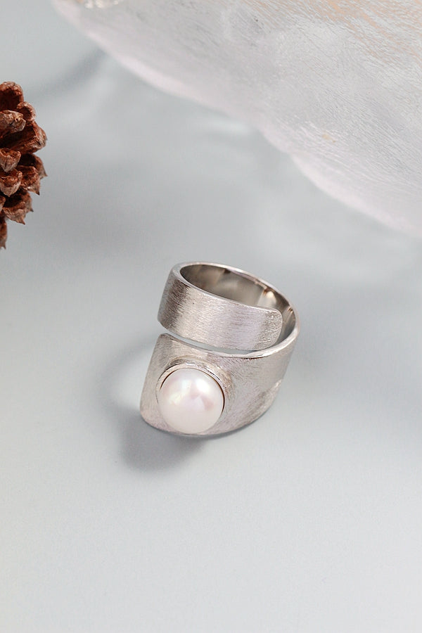 Authentic 925 Sterling Silver Retro Style Opening Ring Inlaid Natural Pearl Rings Handmade Creative Trendy Jewelry Gift