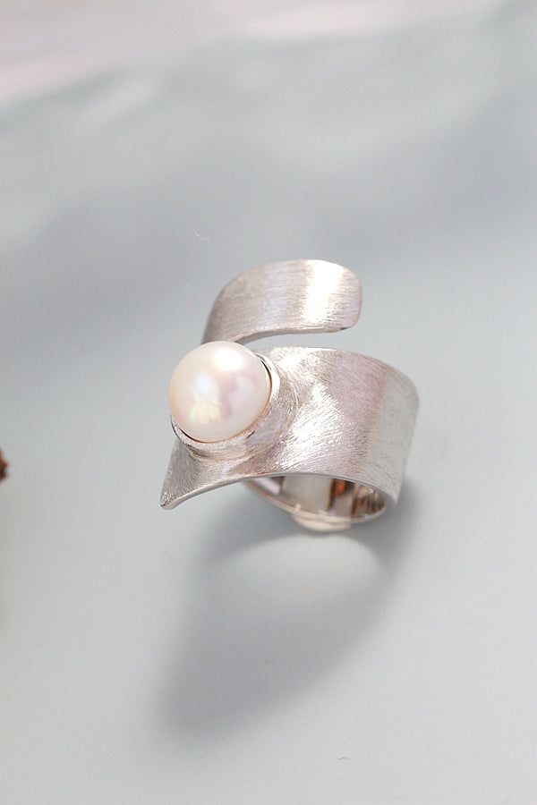 Authentic 925 Sterling Silver Retro Style Opening Ring Inlaid Natural Pearl Rings Handmade Creative Trendy Jewelry Gift
