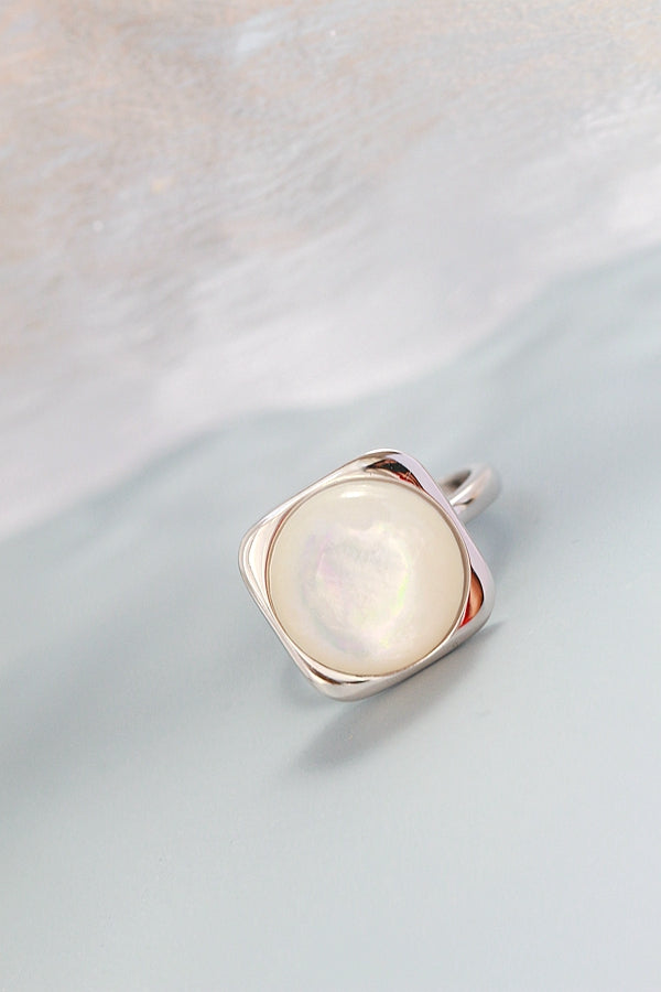 Inlaid Natural Mother Of Pearl Shell Silver Ring Classic Geometric Square Design Modern Fashion 925 Sterling Silver Women Ring