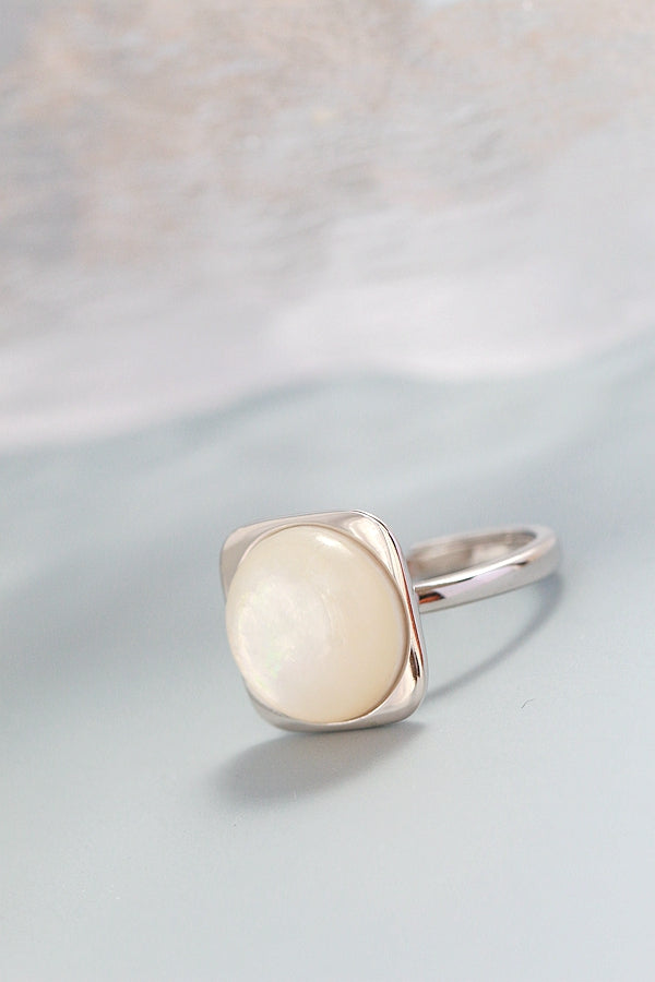 Inlaid Natural Mother Of Pearl Shell Silver Ring Classic Geometric Square Design Modern Fashion 925 Sterling Silver Women Ring