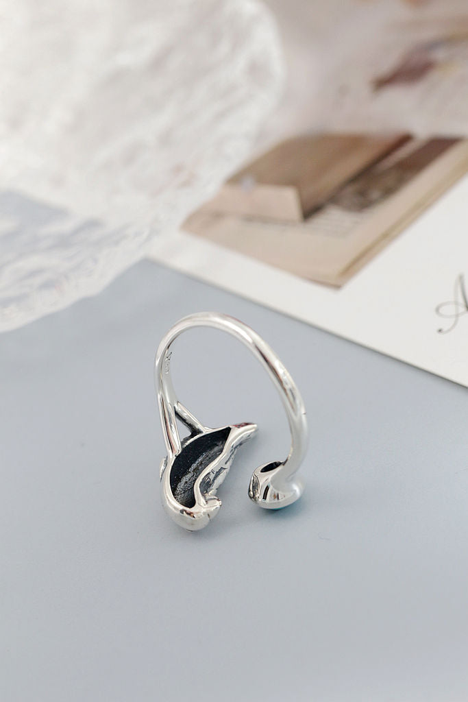 Elegance 925 Sterling Silver Rings Inlaid Natural Turquoise Retro Style Little Parrot Opening Ring Women Jewelry Gift