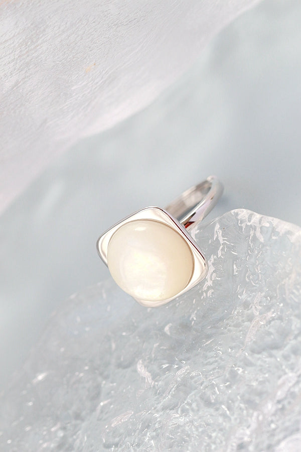 Inlaid Natural Mother Of Pearl Shell Silver Ring Classic Geometric Square Design Modern Fashion 925 Sterling Silver Women Ring