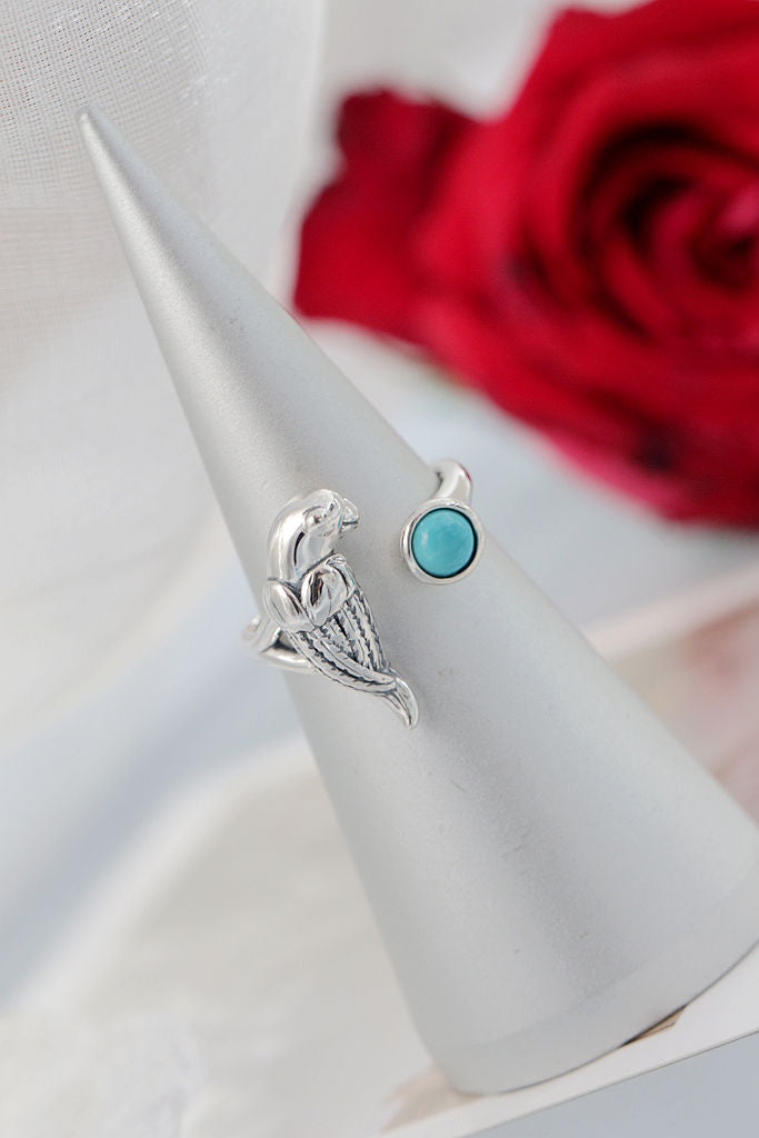 Elegance 925 Sterling Silver Rings Inlaid Natural Turquoise Retro Style Little Parrot Opening Ring Women Jewelry Gift