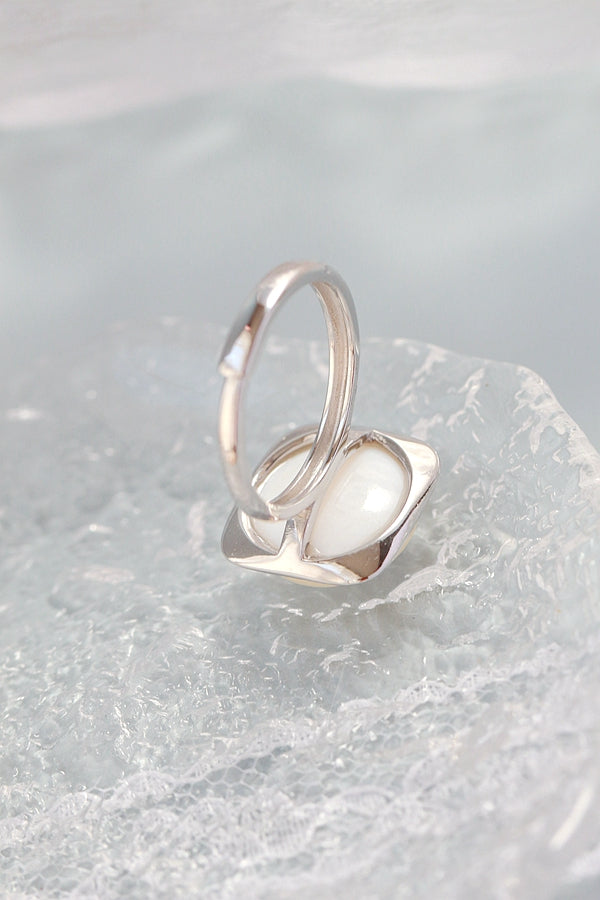 Inlaid Natural Mother Of Pearl Shell Silver Ring Classic Geometric Square Design Modern Fashion 925 Sterling Silver Women Ring