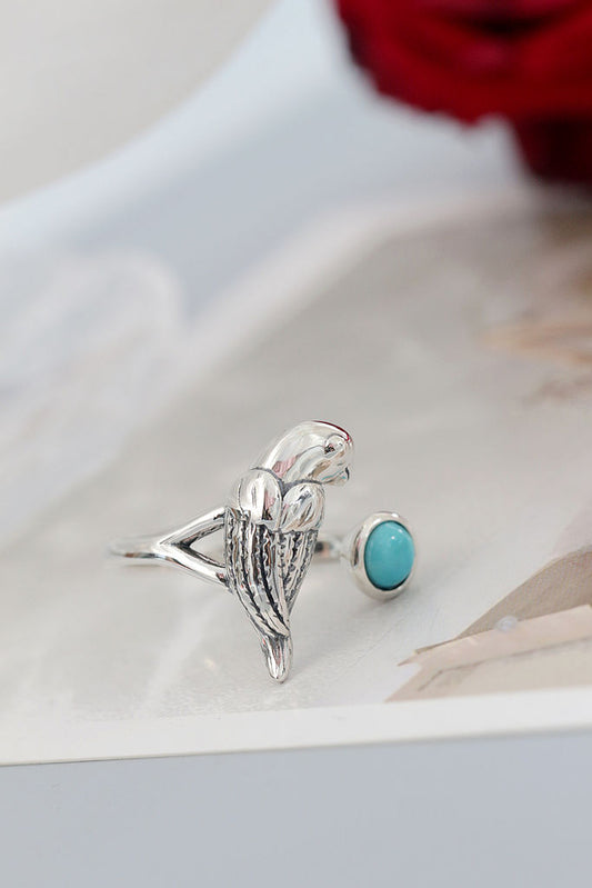 Elegance 925 Sterling Silver Rings Inlaid Natural Turquoise Retro Style Little Parrot Opening Ring Women Jewelry Gift