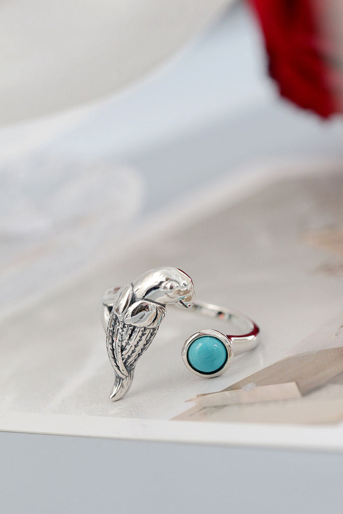 Elegance 925 Sterling Silver Rings Inlaid Natural Turquoise Retro Style Little Parrot Opening Ring Women Jewelry Gift