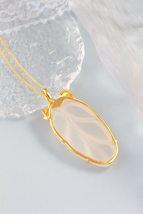 925 Sterling Silver Inlaid Natural Chalcedony Tree leaf National Style Gold Plated Pendant