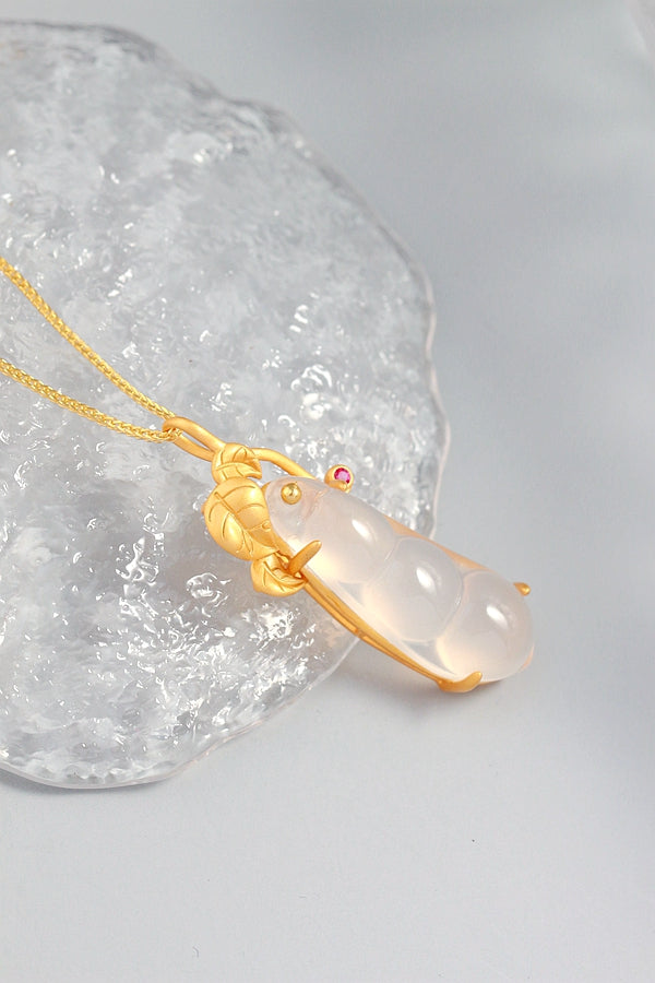 925 Sterling Silver Pendant Inlaid Natural White Chalcedony Pod National Style Antique Gilding Trendy Jewelry Gift
