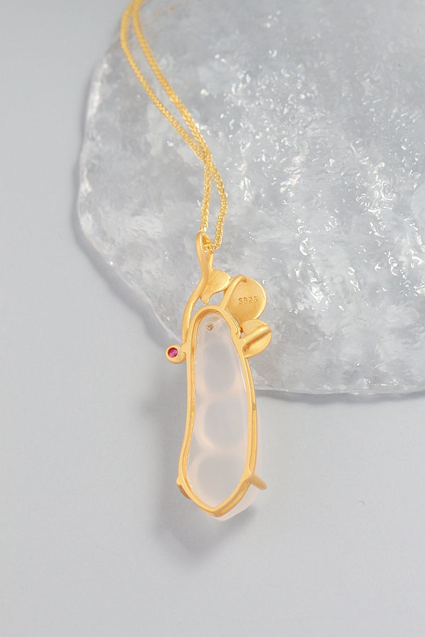 925 Sterling Silver Pendant Inlaid Natural White Chalcedony Pod National Style Antique Gilding Trendy Jewelry Gift