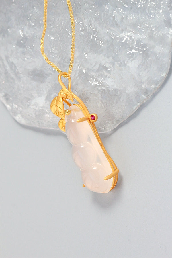 925 Sterling Silver Pendant Inlaid Natural White Chalcedony Pod National Style Antique Gilding Trendy Jewelry Gift