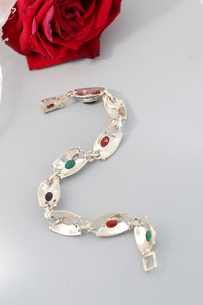 Exquisite 925 Sterling Silver Bracelet Retro Style Thai Silver Inlaid Natural Agate Shellfish Bracelet Women Fine Jewelry Gift