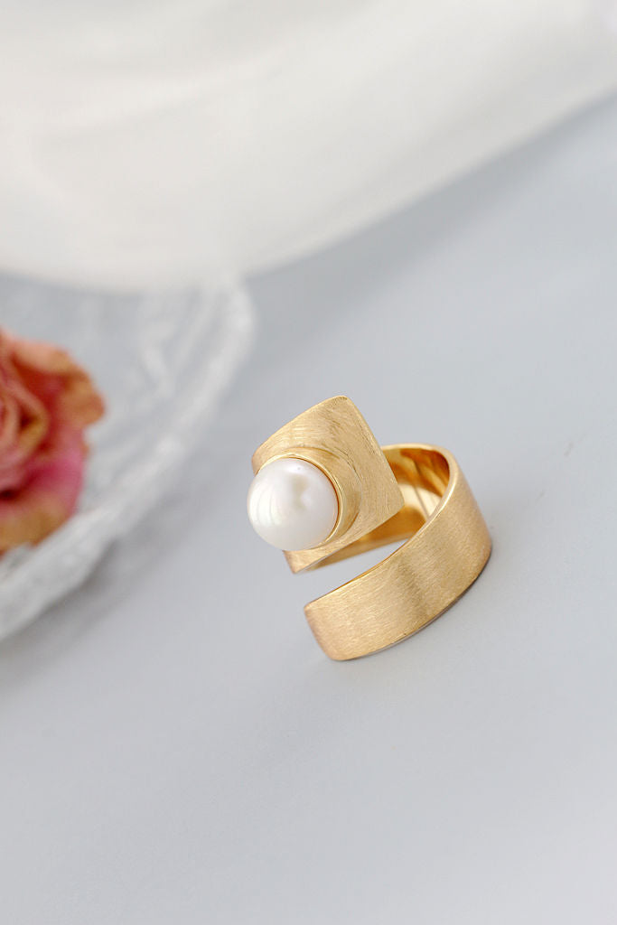 Modern Classic 925 Sterling Silver Ring Inlaid Natural Freshwater Pearl 18K Gold Plated Rings Creative Trendy Jewelry Gift