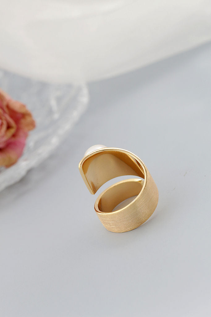 Modern Classic 925 Sterling Silver Ring Inlaid Natural Freshwater Pearl 18K Gold Plated Rings Creative Trendy Jewelry Gift