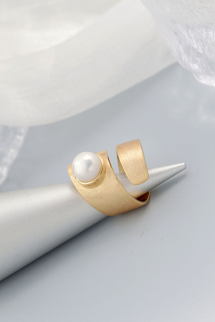 Modern Classic 925 Sterling Silver Ring Inlaid Natural Freshwater Pearl 18K Gold Plated Rings Creative Trendy Jewelry Gift