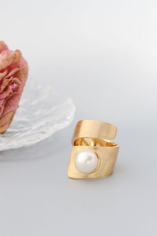 Modern Classic 925 Sterling Silver Ring Inlaid Natural Freshwater Pearl 18K Gold Plated Rings Creative Trendy Jewelry Gift
