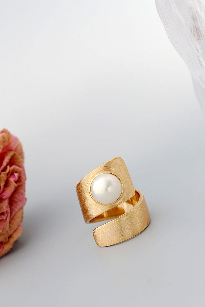 Modern Classic 925 Sterling Silver Ring Inlaid Natural Freshwater Pearl 18K Gold Plated Rings Creative Trendy Jewelry Gift
