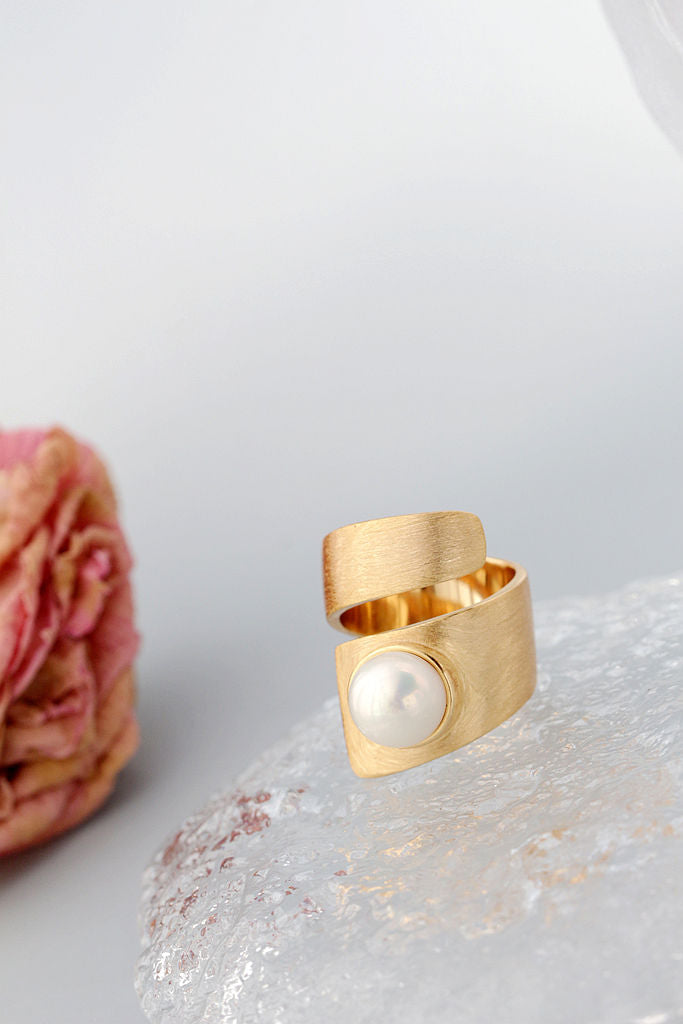 Modern Classic 925 Sterling Silver Ring Inlaid Natural Freshwater Pearl 18K Gold Plated Rings Creative Trendy Jewelry Gift